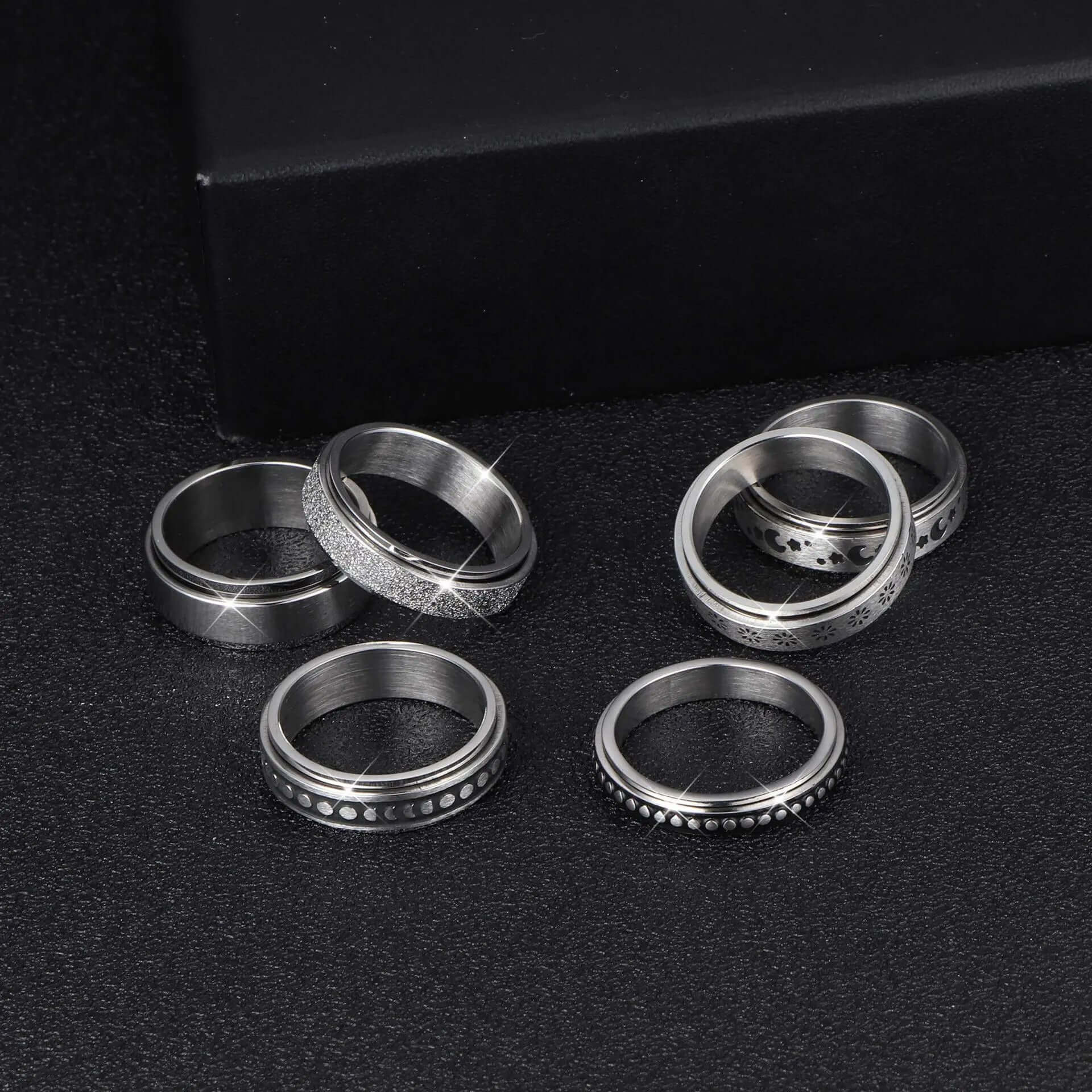 Drehbarer Spinnerring aus Edelstahl, Mondsterne, Ringe zur Linderung von Angstzuständen - tip-shop