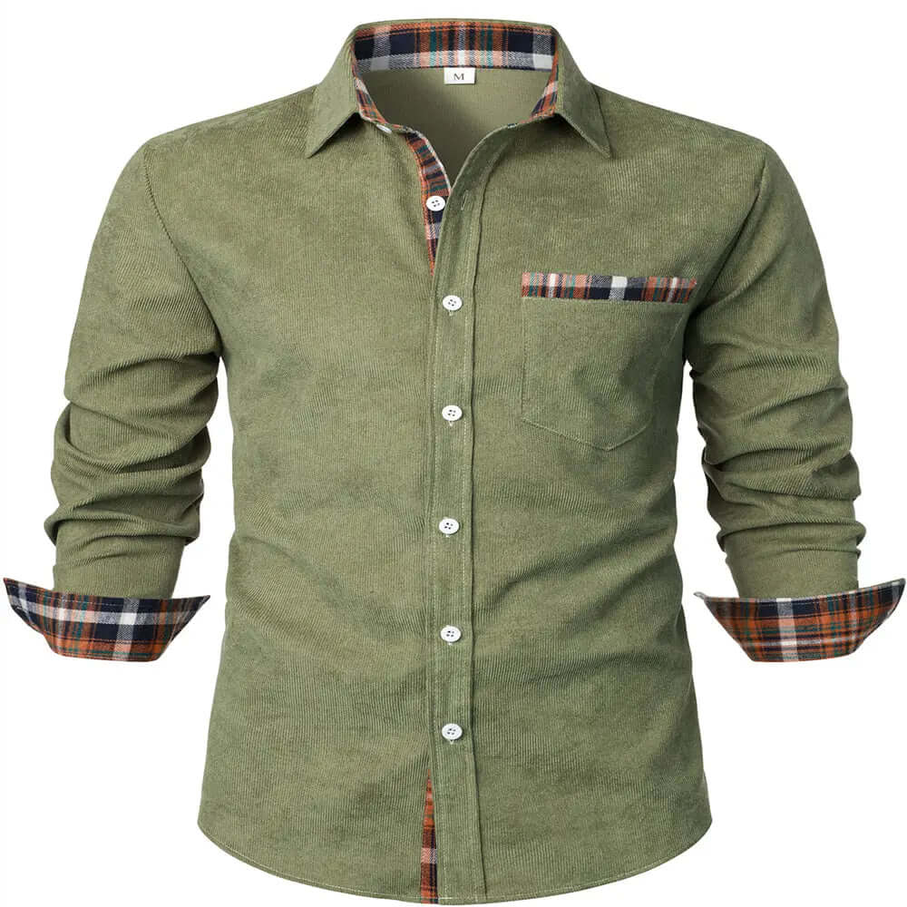 Men's Corduroy Red Plaid Plaid Casual Long Sleeve tip-shop