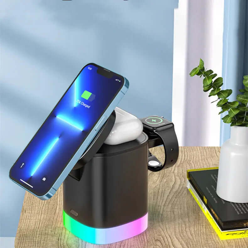 3-in-1 magnetisches kabelloses Schnellladegerät für Smartphones, RGB-Umgebungslicht-Ladestation für Airpods IWatch Heyang Industrial Co., Ltd