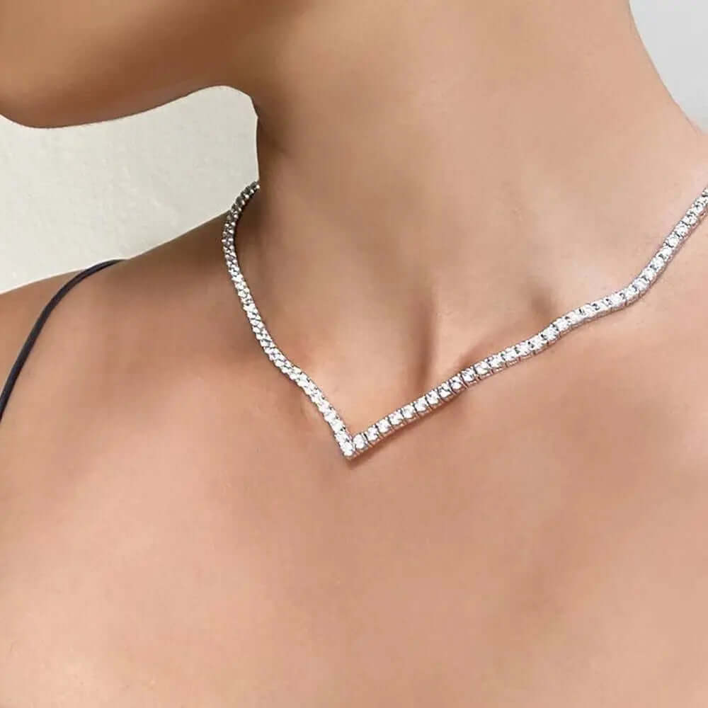 Personalized V-shaped Full Diamond European And American Party Sexy Necklace tip-shop