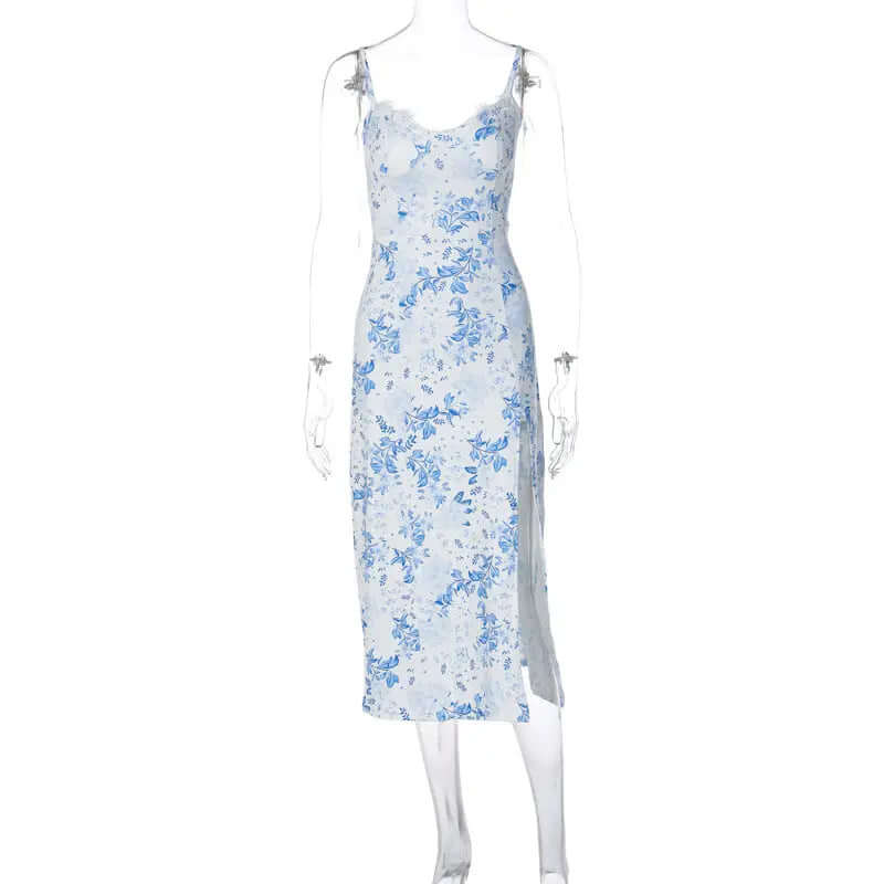 Langes Kleid mit Spitzenblumen-Aufdruck - tip-shop