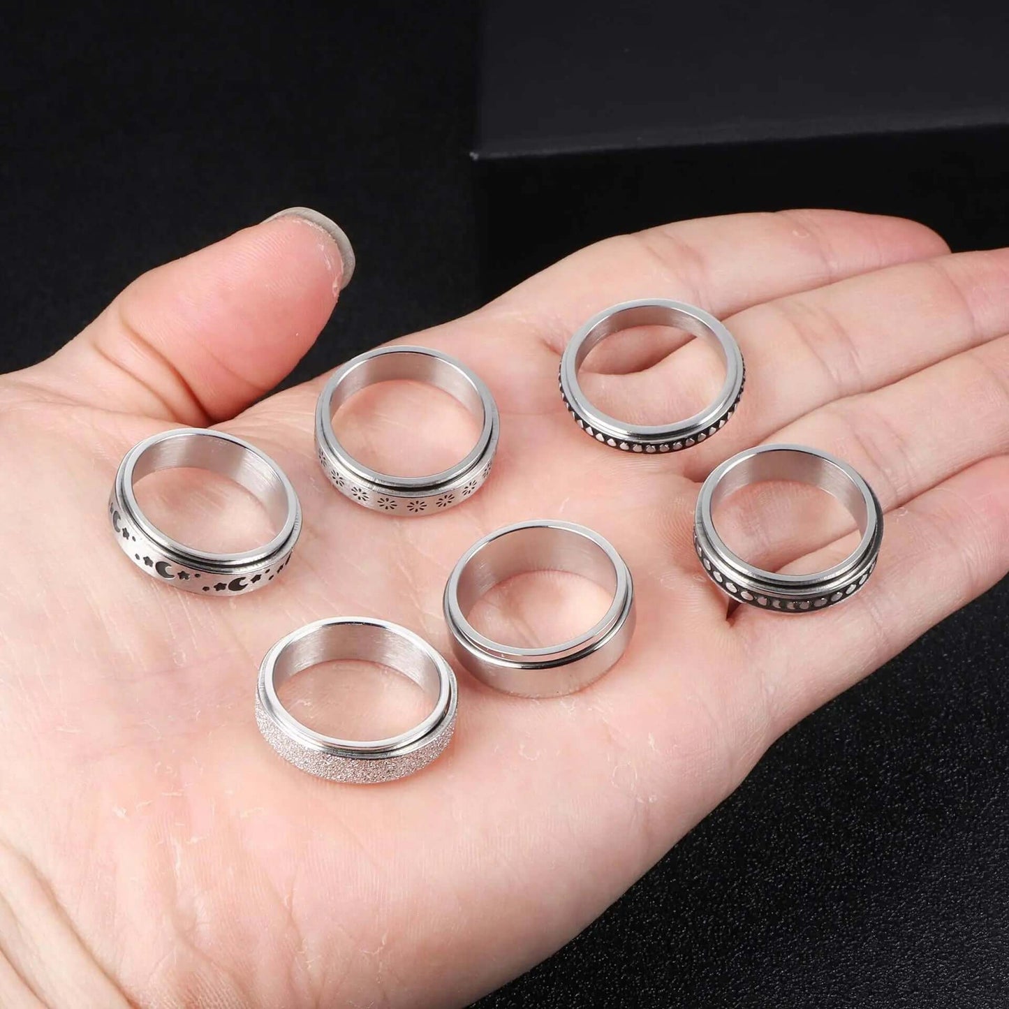 Drehbarer Spinnerring aus Edelstahl, Mondsterne, Ringe zur Linderung von Angstzuständen - tip-shop