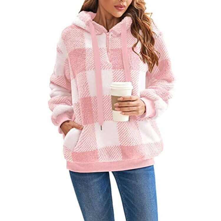 Fashion Plaid Hooded Sweatshirt With Pockets