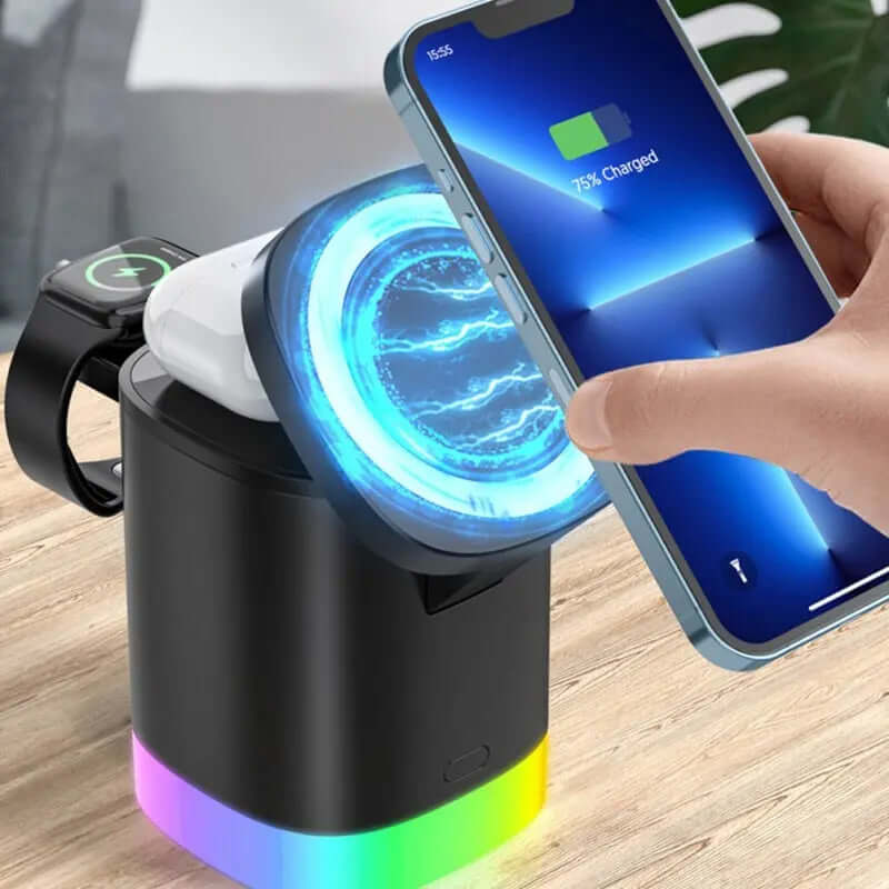 3-in-1 magnetisches kabelloses Schnellladegerät für Smartphones, RGB-Umgebungslicht-Ladestation für Airpods IWatch Heyang Industrial Co., Ltd