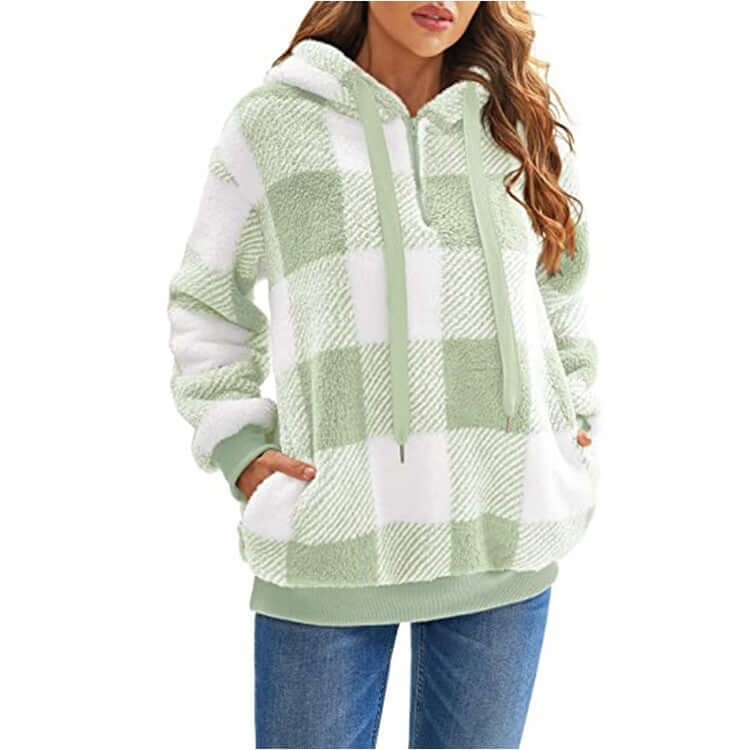 Fashion Plaid Hooded Sweatshirt With Pockets