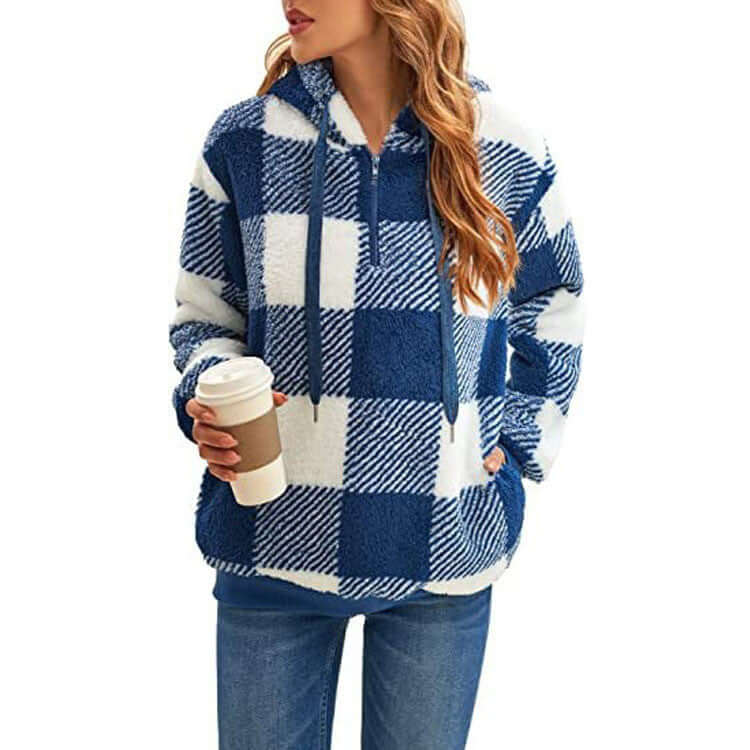 Fashion Plaid Hooded Sweatshirt With Pockets