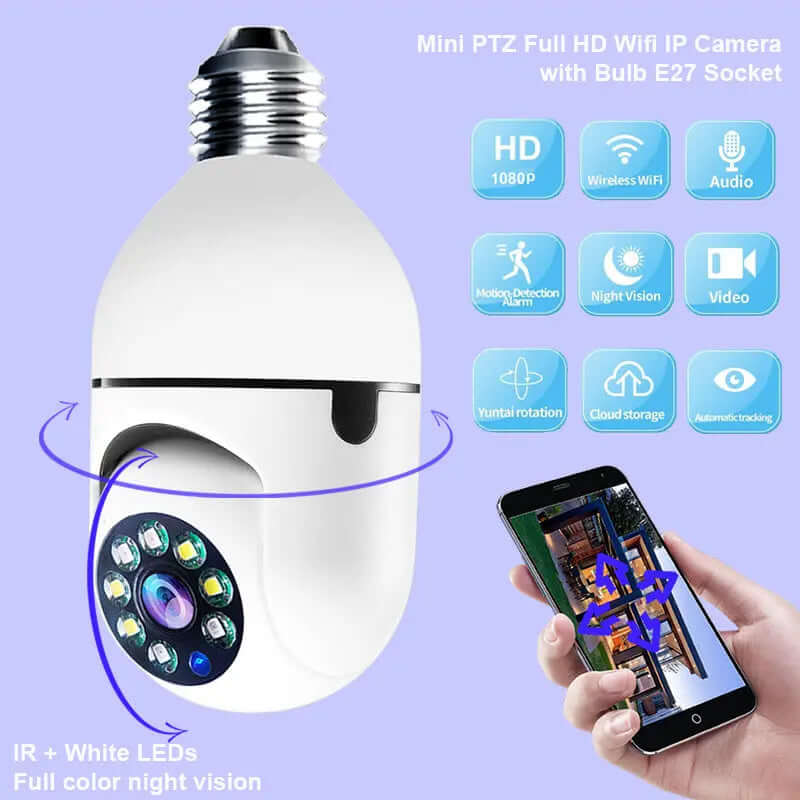 WiFi CAMERA 1080P Bulb 4X Zoom Camera E27 Home 5GWiFi Alarm Monitor tip-shop