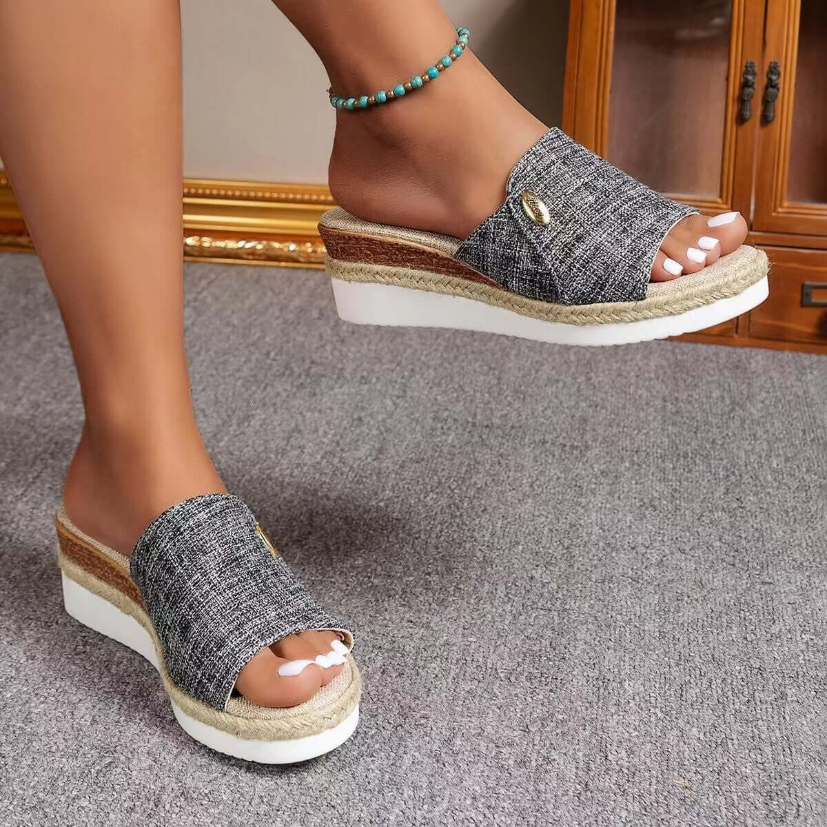 Sandalen aus Denim-Lava-Stoff im Vintage-Stil