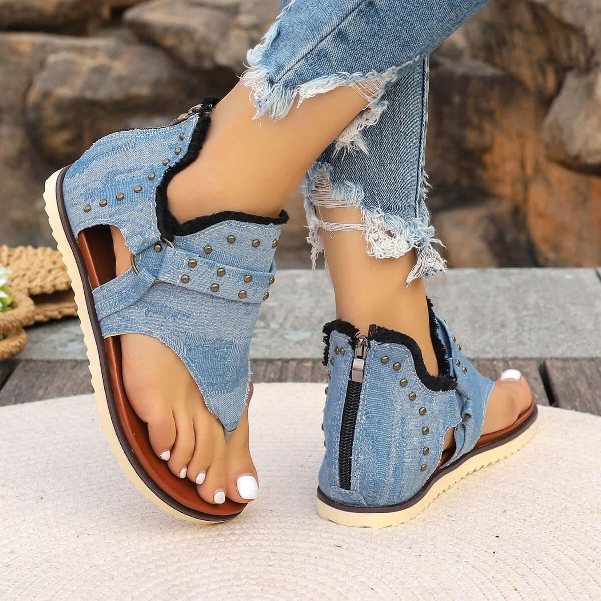 Denim Sandalen mit Reißverschluss hinten