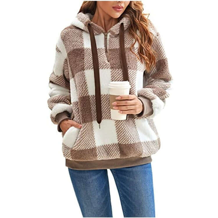 Fashion Plaid Hooded Sweatshirt With Pockets