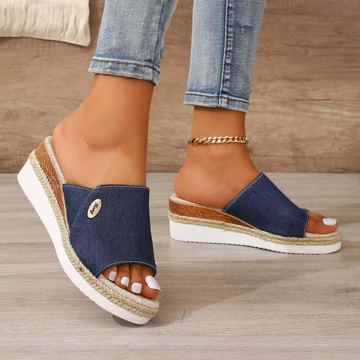 Sandalen aus Denim-Lava-Stoff im Vintage-Stil