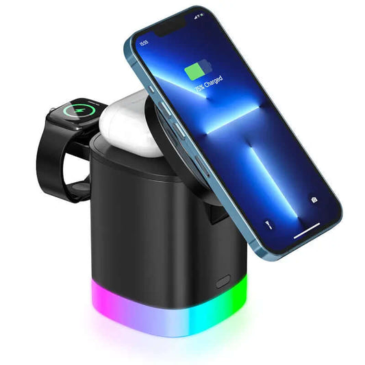 3-in-1 magnetisches kabelloses Schnellladegerät für Smartphones, RGB-Umgebungslicht-Ladestation für Airpods IWatch Heyang Industrial Co., Ltd