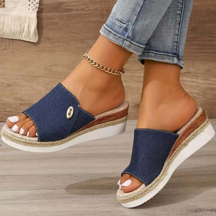 Sandalen aus Denim-Lava-Stoff im Vintage-Stil