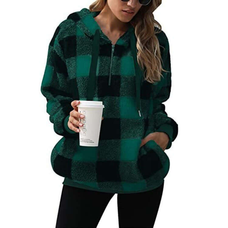 Fashion Plaid Hooded Sweatshirt With Pockets