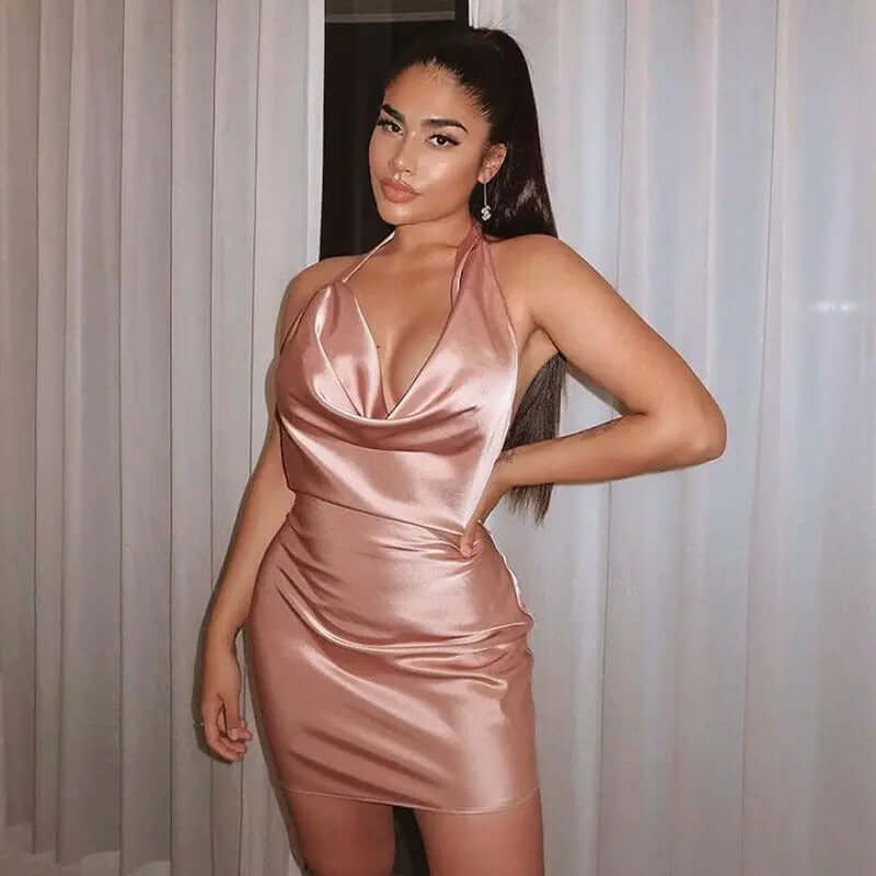 Satin-Partykleid mit V-Ausschnitt tip-shop