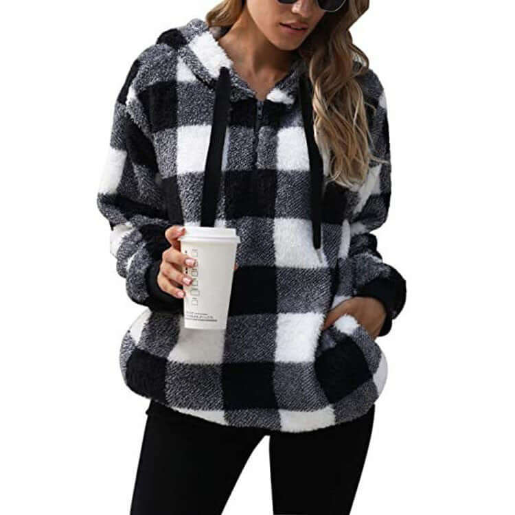 Fashion Plaid Hooded Sweatshirt With Pockets