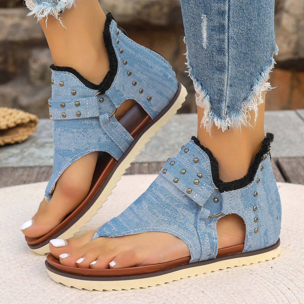 Denim Sandalen mit Reißverschluss hinten