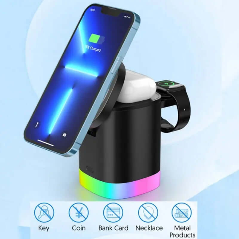 3-in-1 magnetisches kabelloses Schnellladegerät für Smartphones, RGB-Umgebungslicht-Ladestation für Airpods IWatch Heyang Industrial Co., Ltd