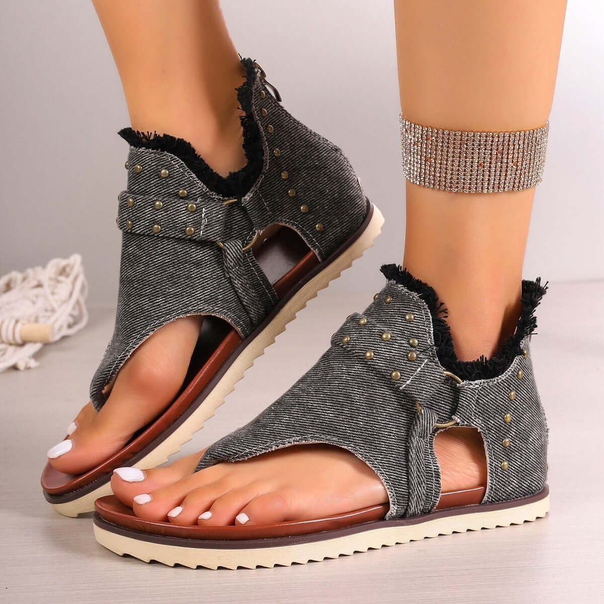 Denim Sandalen mit Reißverschluss hinten