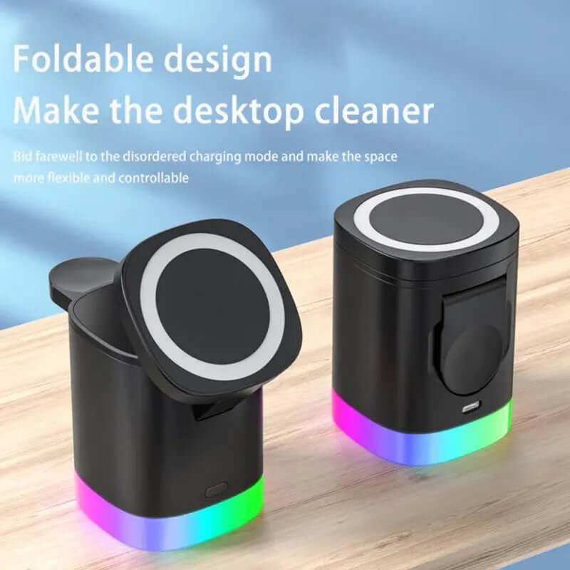 3-in-1 magnetisches kabelloses Schnellladegerät für Smartphones, RGB-Umgebungslicht-Ladestation für Airpods IWatch Heyang Industrial Co., Ltd