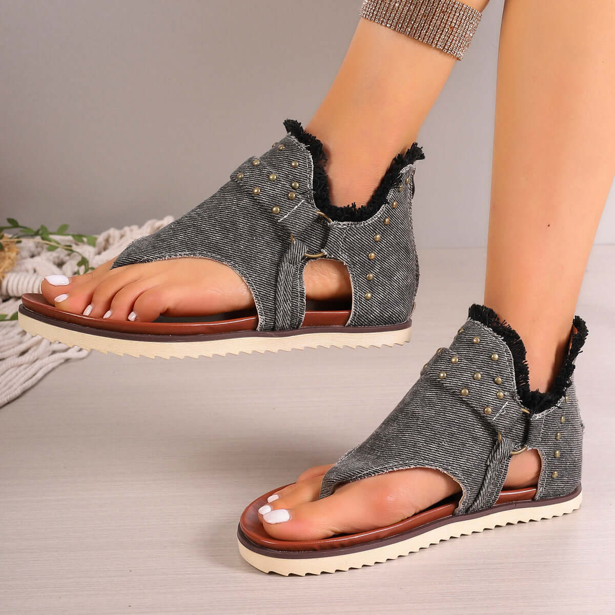 Denim Sandalen mit Reißverschluss hinten