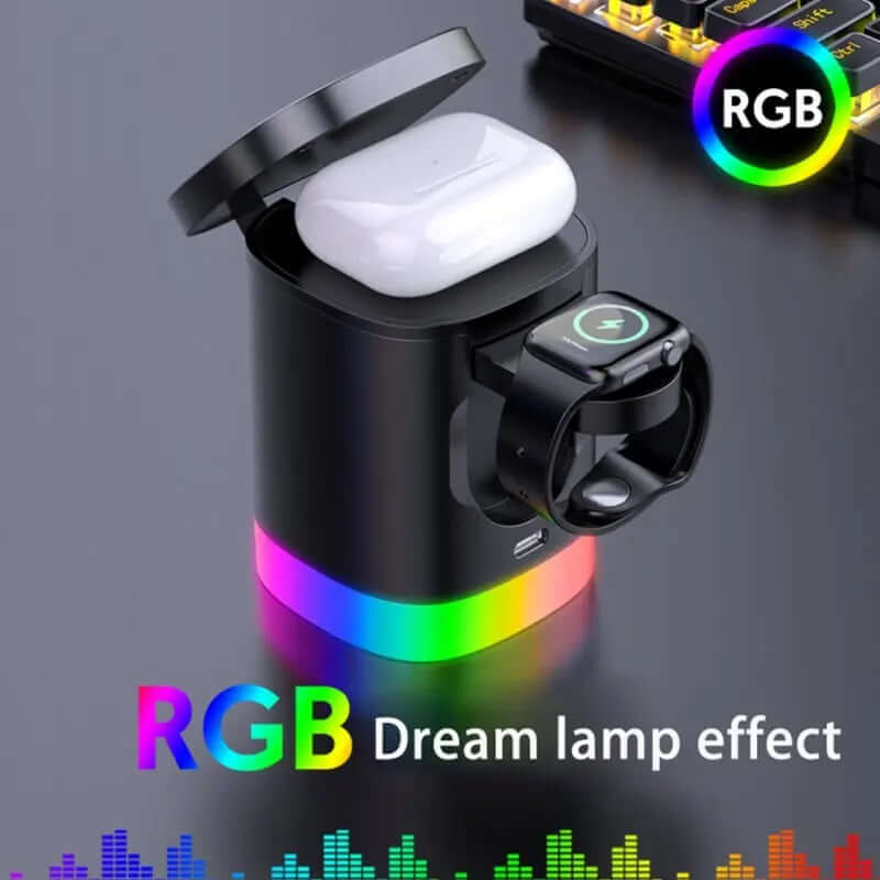 3-in-1 magnetisches kabelloses Schnellladegerät für Smartphones, RGB-Umgebungslicht-Ladestation für Airpods IWatch Heyang Industrial Co., Ltd