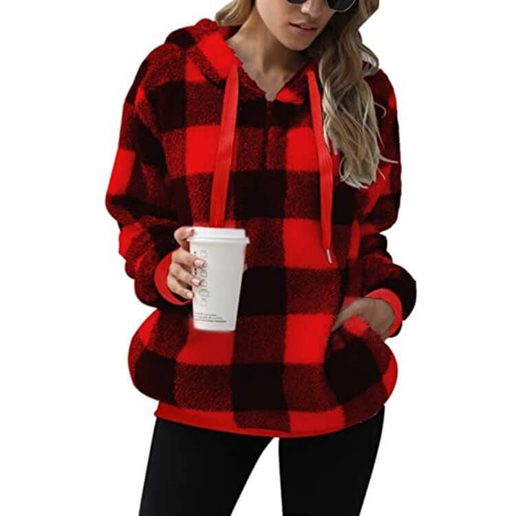 Fashion Plaid Hooded Sweatshirt With Pockets